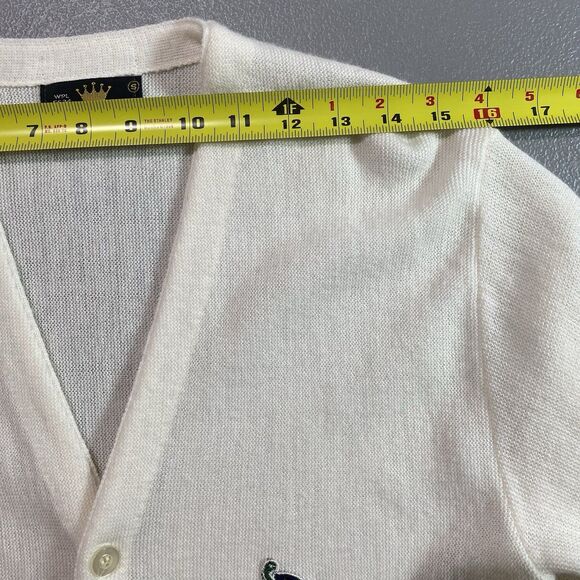 Vintage SPORTSWEAR Cardigan Sweater V Neck Button Front Long Sleeve Mens S Cream - Picture 6 of 9